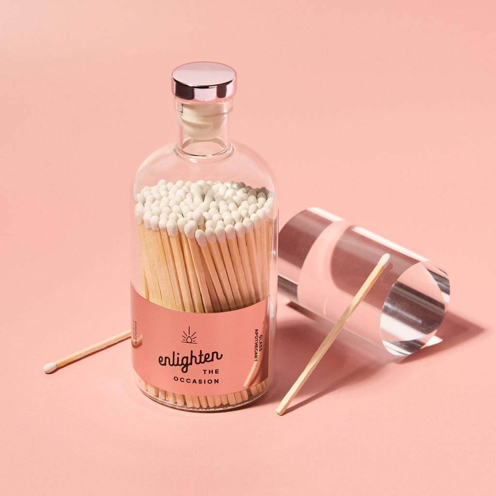 Rose Gold Apothecary Jar with White Wooden Matchsticks - Enlighten the Occasion