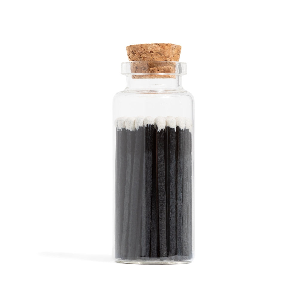 tuxedo black and white color tip wood matches in mason jar with match striker